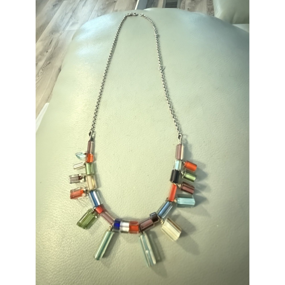 Vintage Glass Bead Sterling Silver Necklace Marked 925 India 20"  #595
